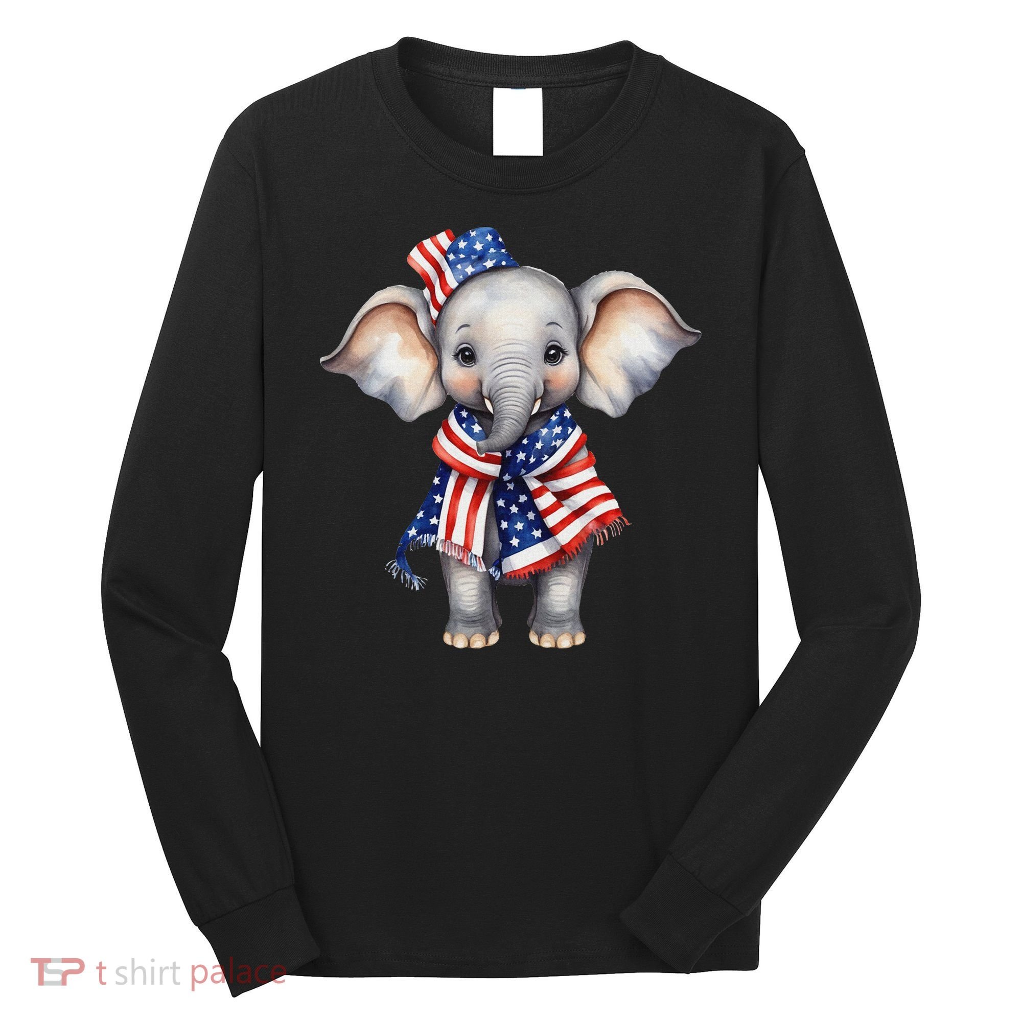 Patriotic Elephant 4th Of July Us Flag Long Sleeve Shirt