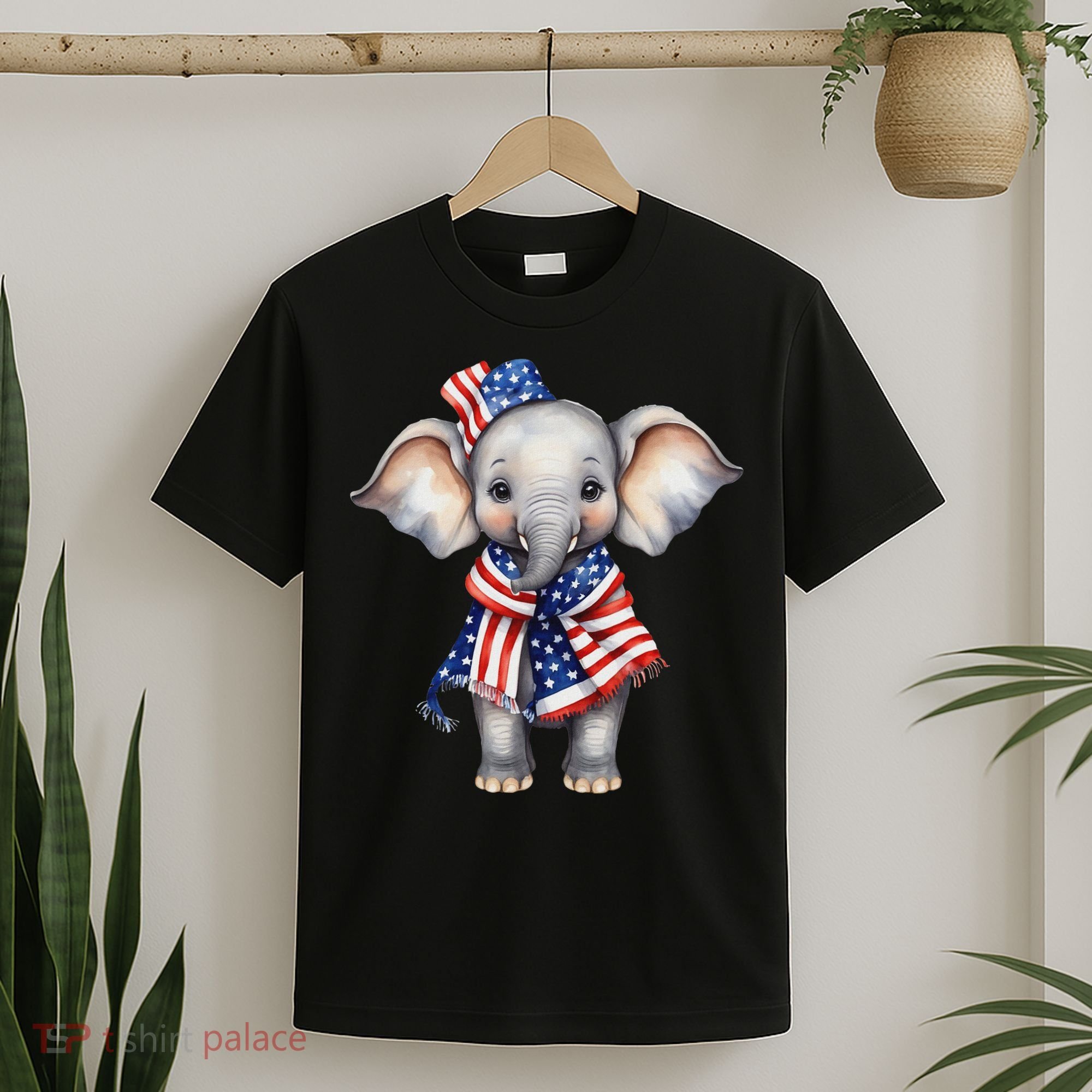 Patriotic Elephant 4th Of July Us Flag T-Shirt