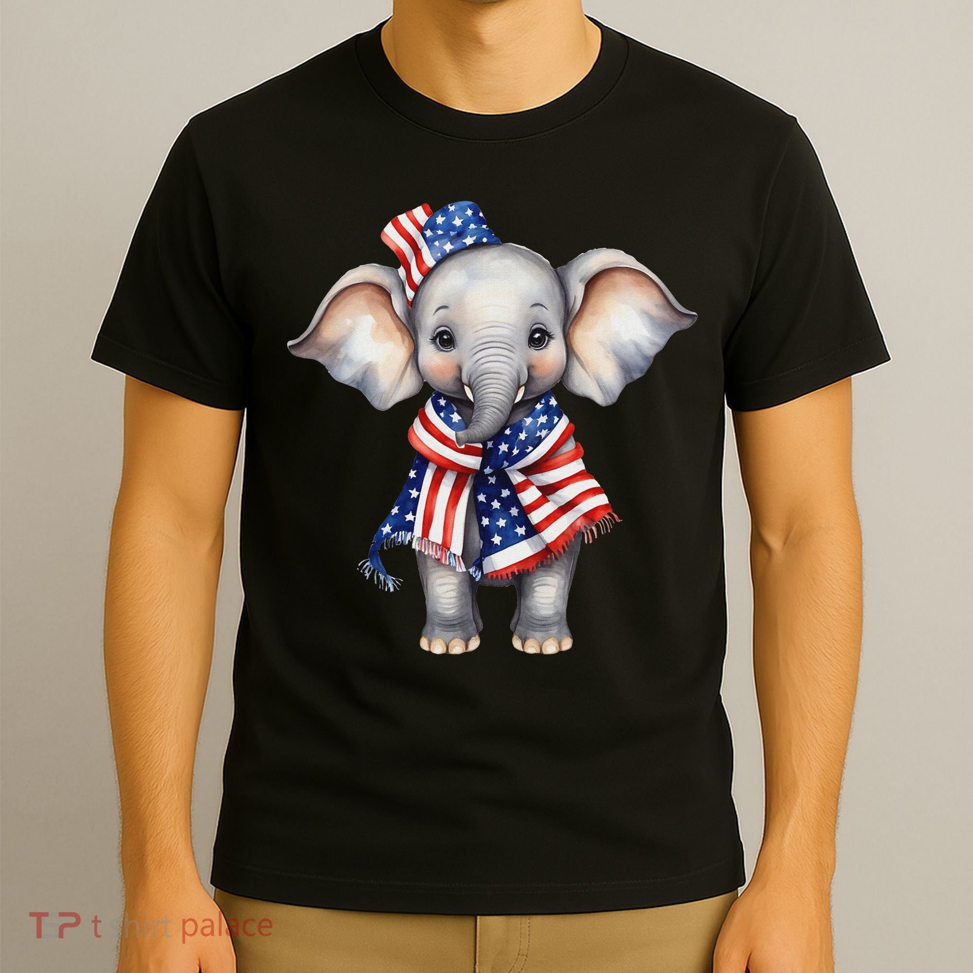Patriotic Elephant 4th Of July Us Flag T-Shirt