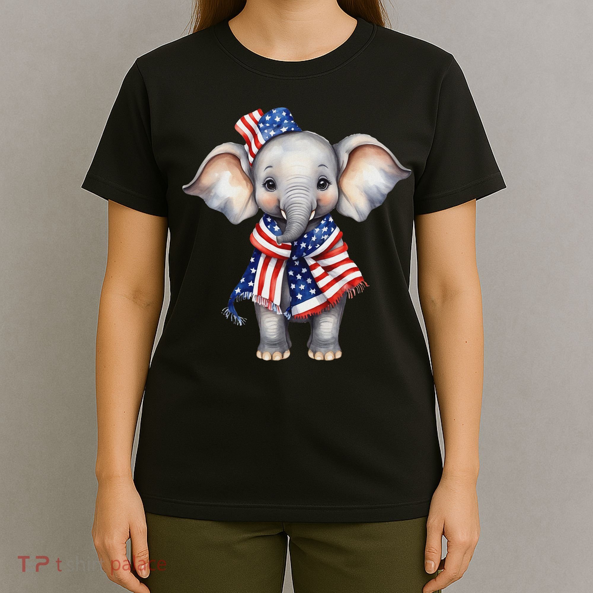 Patriotic Elephant 4th Of July Us Flag T-Shirt