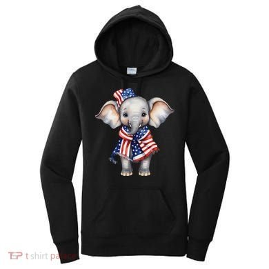 Patriotic Elephant 4th Of July Us Flag Women's Hoodie