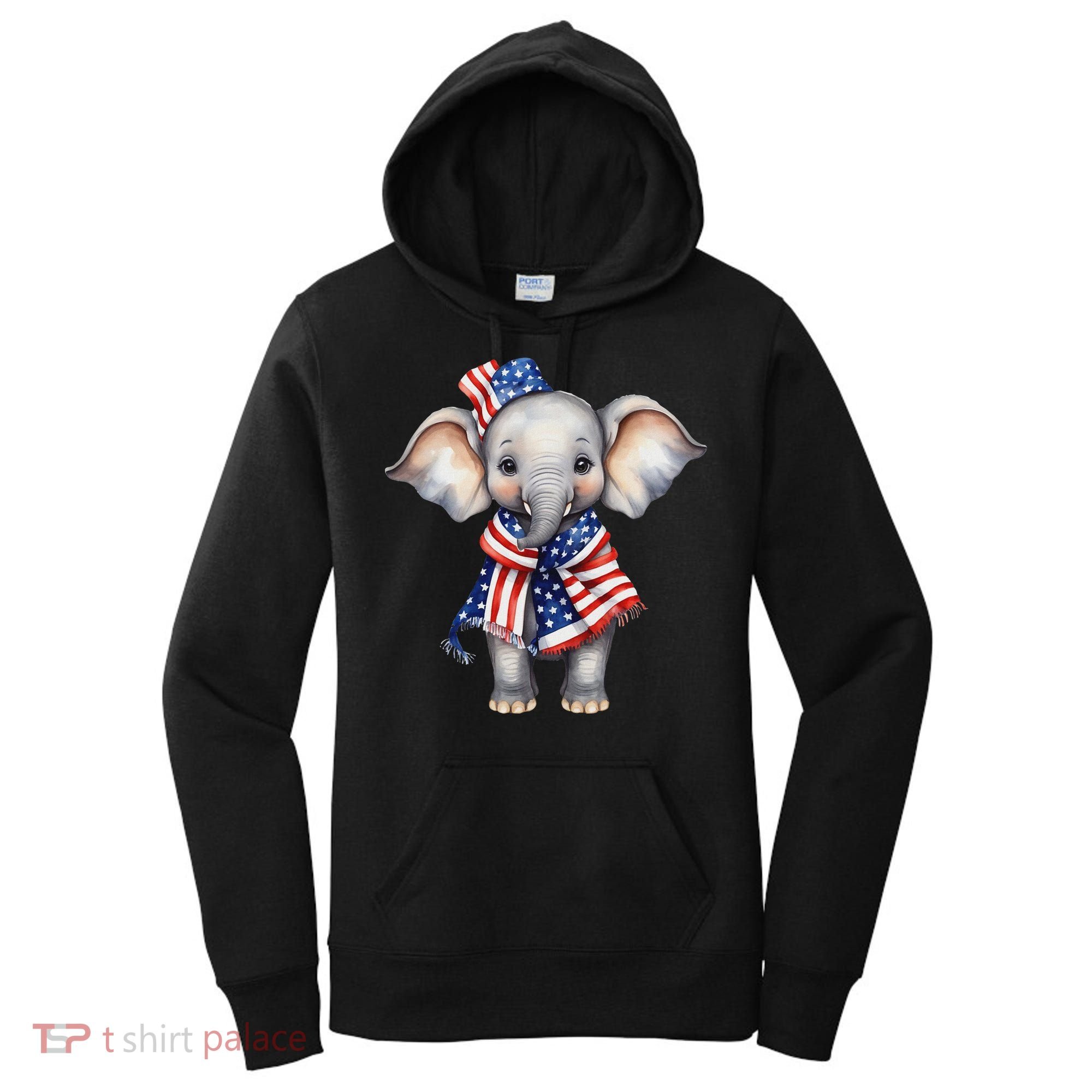 Patriotic Elephant 4th Of July Us Flag Women's Hoodie