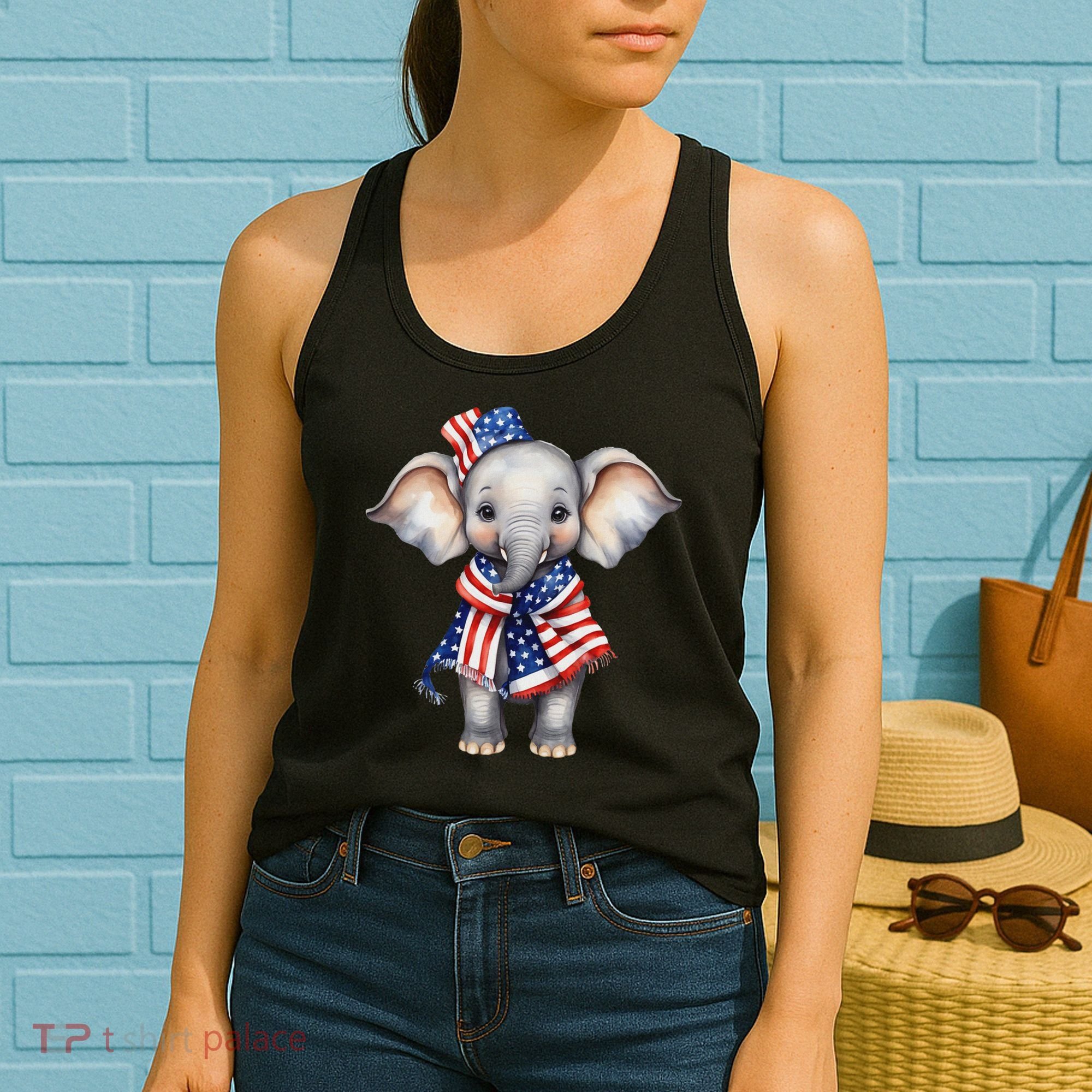 Patriotic Elephant 4th Of July Us Flag Women's Tank Top