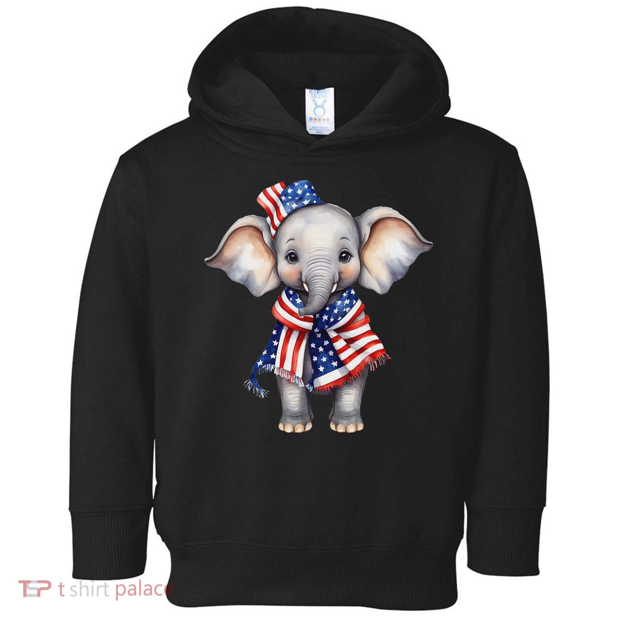 Patriotic Elephant 4th Of July Us Flag Toddler Hoodie