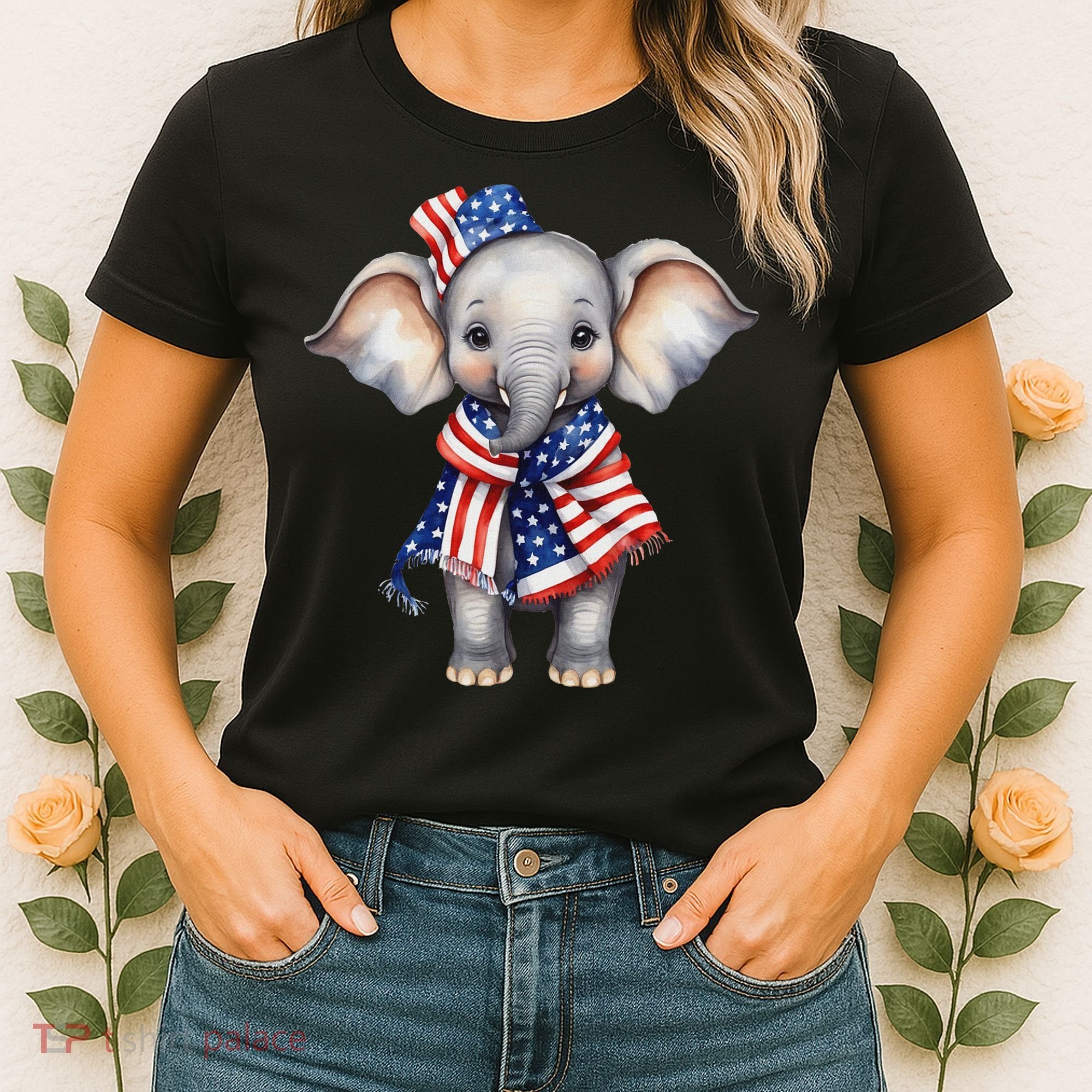 Patriotic Elephant 4th Of July Us Flag Women's T-Shirt
