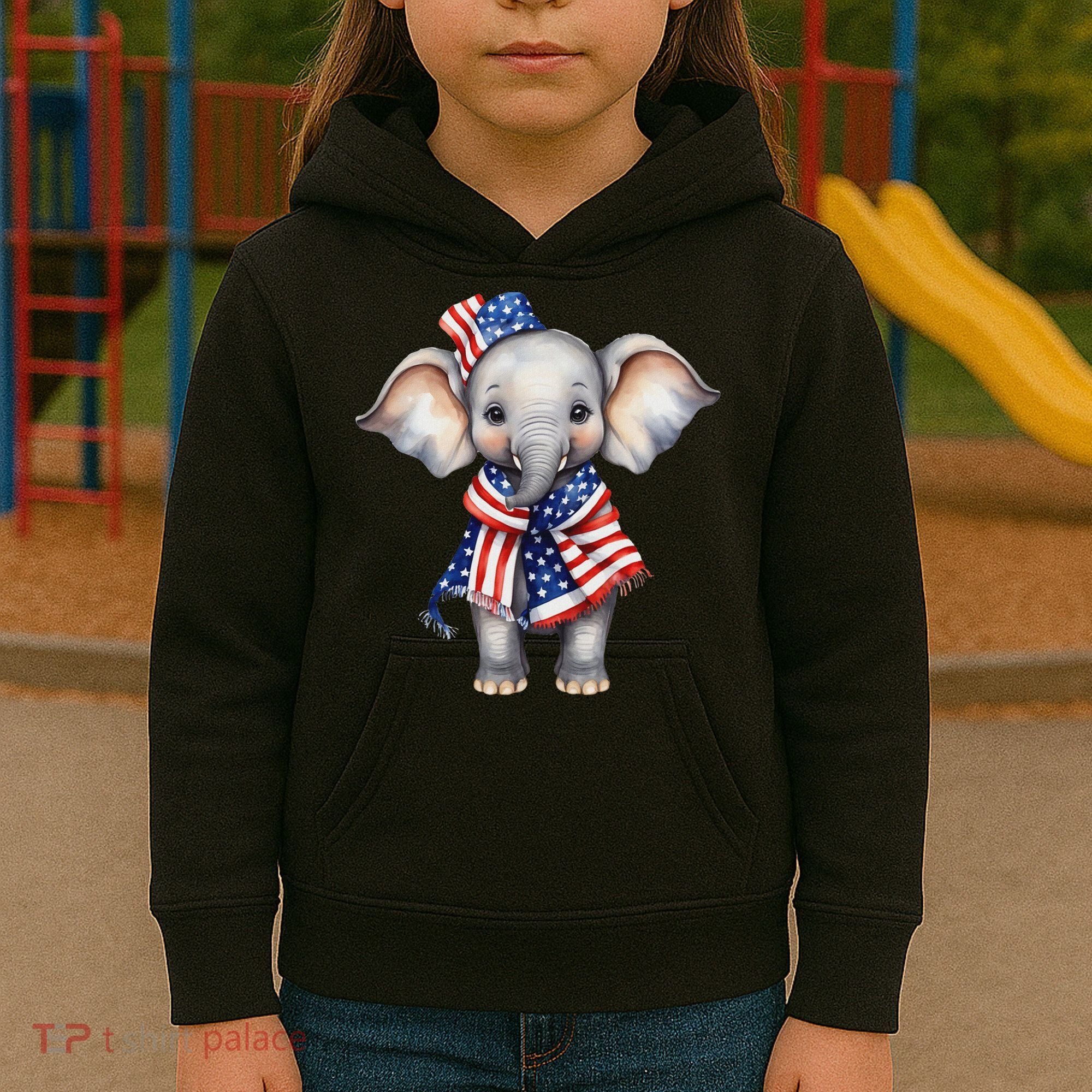 Patriotic Elephant 4th Of July Us Flag Kids Hoodie