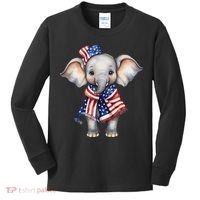 Patriotic Elephant 4th Of July Us Flag Kids Long Sleeve Shirt thumb 0