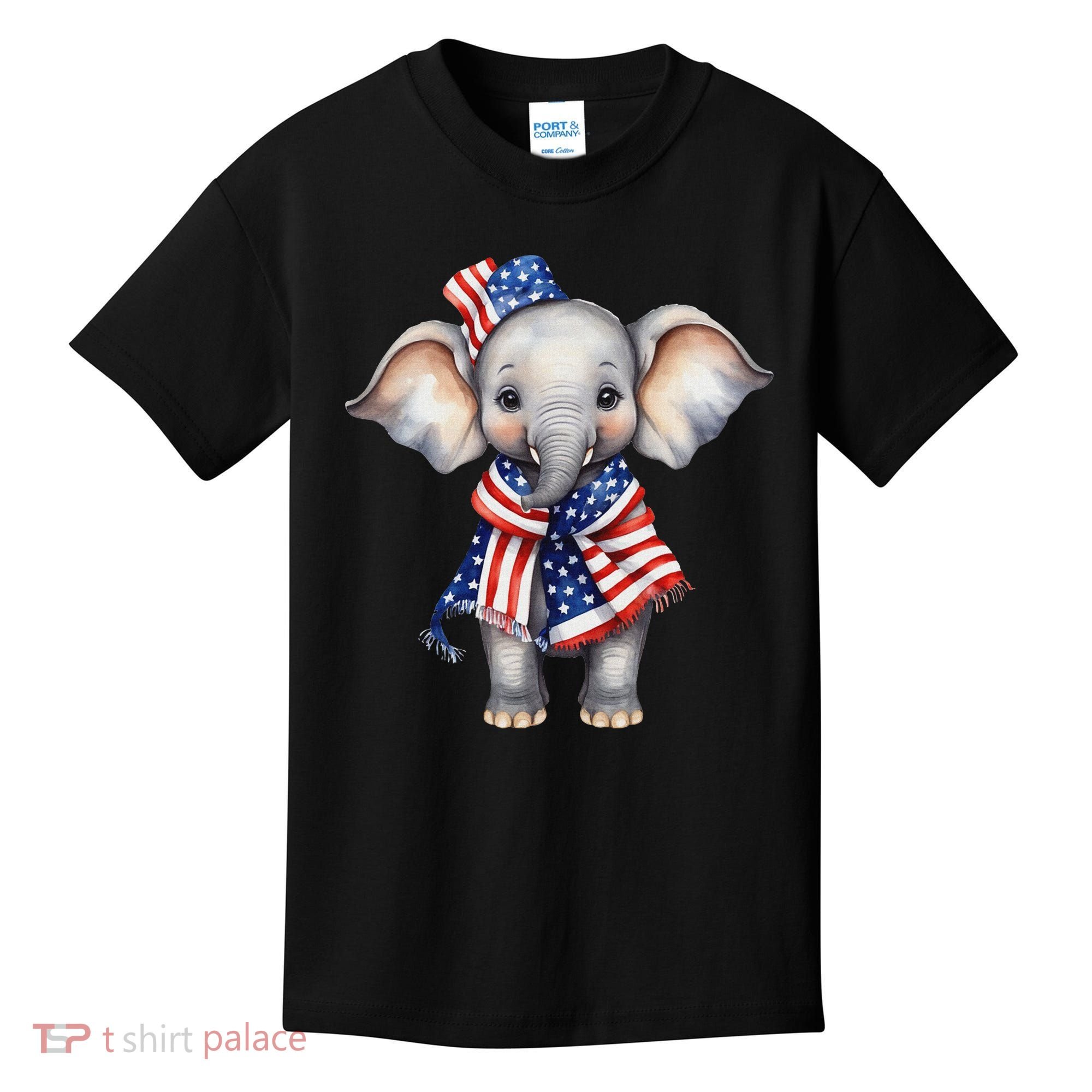 Patriotic Elephant 4th Of July Us Flag Kids T-Shirt