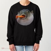 Pufferfish Eating A Carrot Meme Funny Blowfish Dank Memes Gift Women's Sweatshirt thumb 0