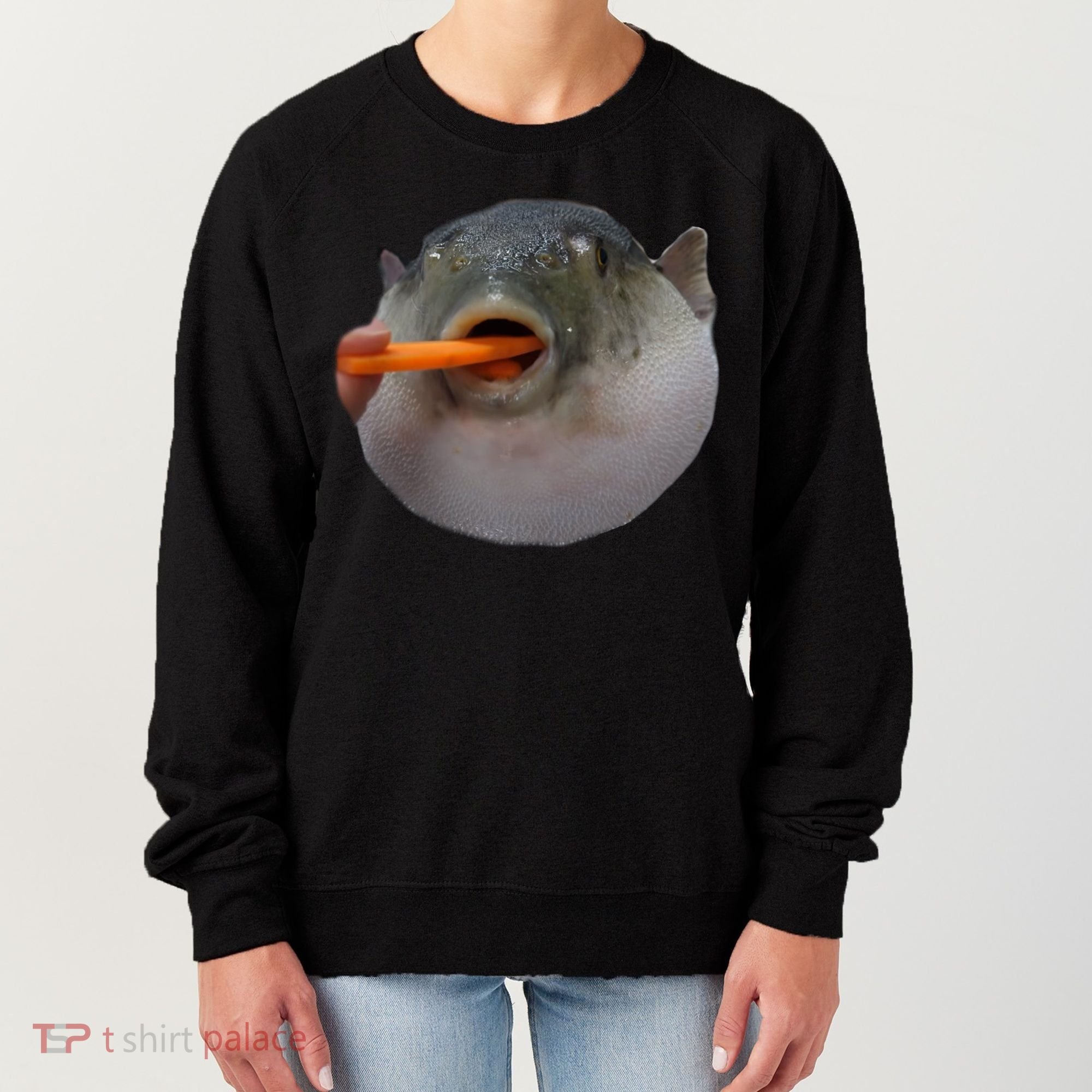 Pufferfish Eating A Carrot Meme Funny Blowfish Dank Memes Gift Women's Sweatshirt
