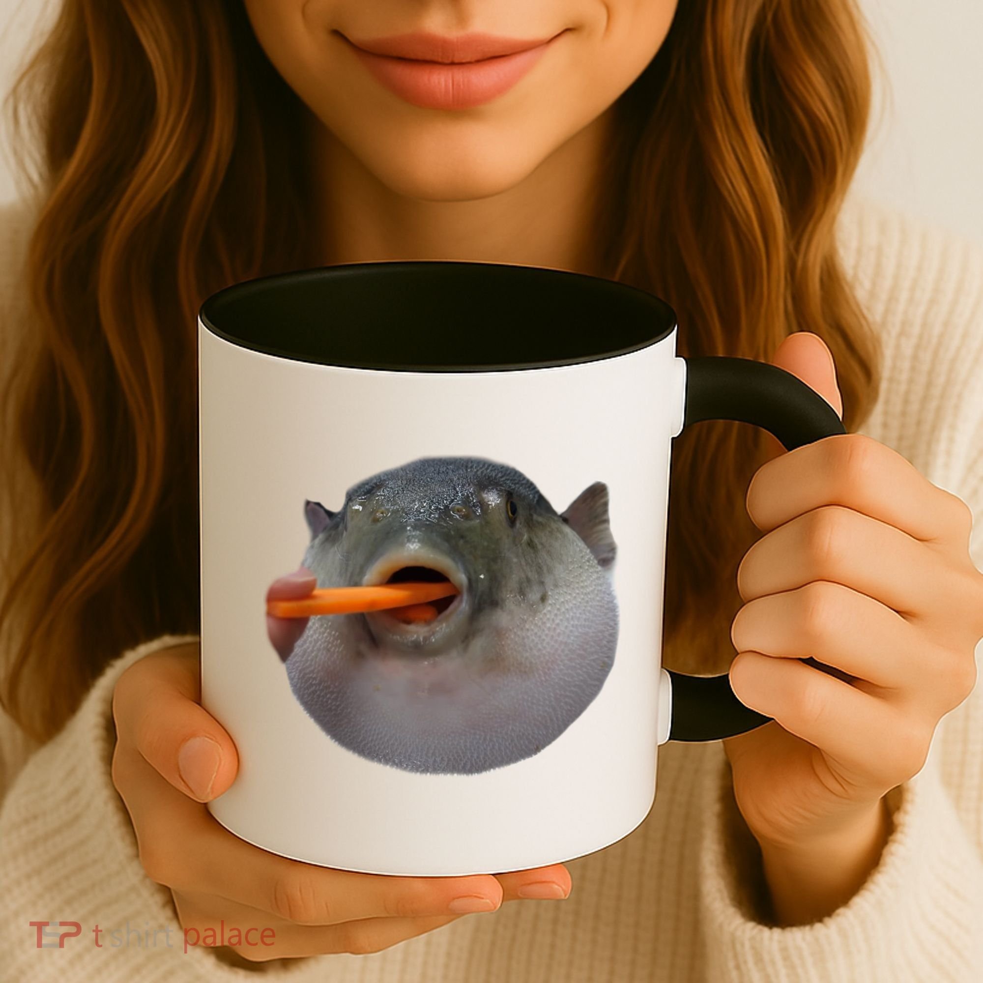Pufferfish Eating A Carrot Meme Funny Blowfish Dank Memes Gift Coffee Mug