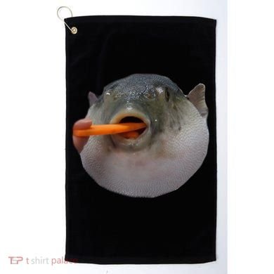Pufferfish Eating A Carrot Meme Funny Blowfish Dank Memes Gift Golf Towel
