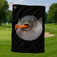 Pufferfish Eating A Carrot Meme Funny Blowfish Dank Memes Gift Golf Towel thumb 1