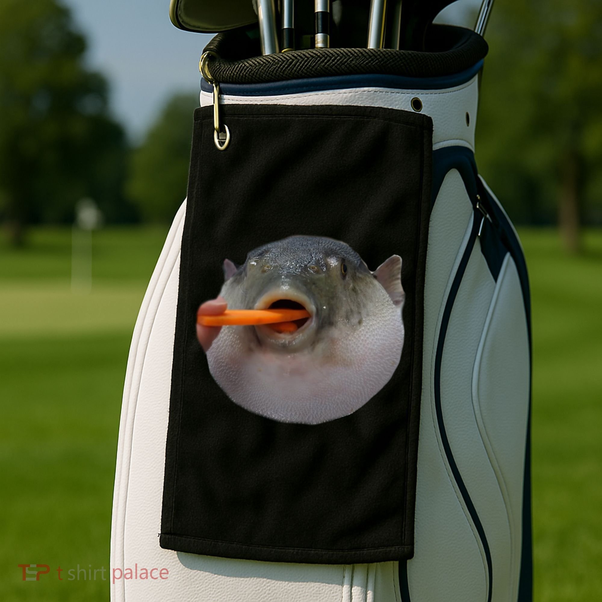 Pufferfish Eating A Carrot Meme Funny Blowfish Dank Memes Gift Golf Towel