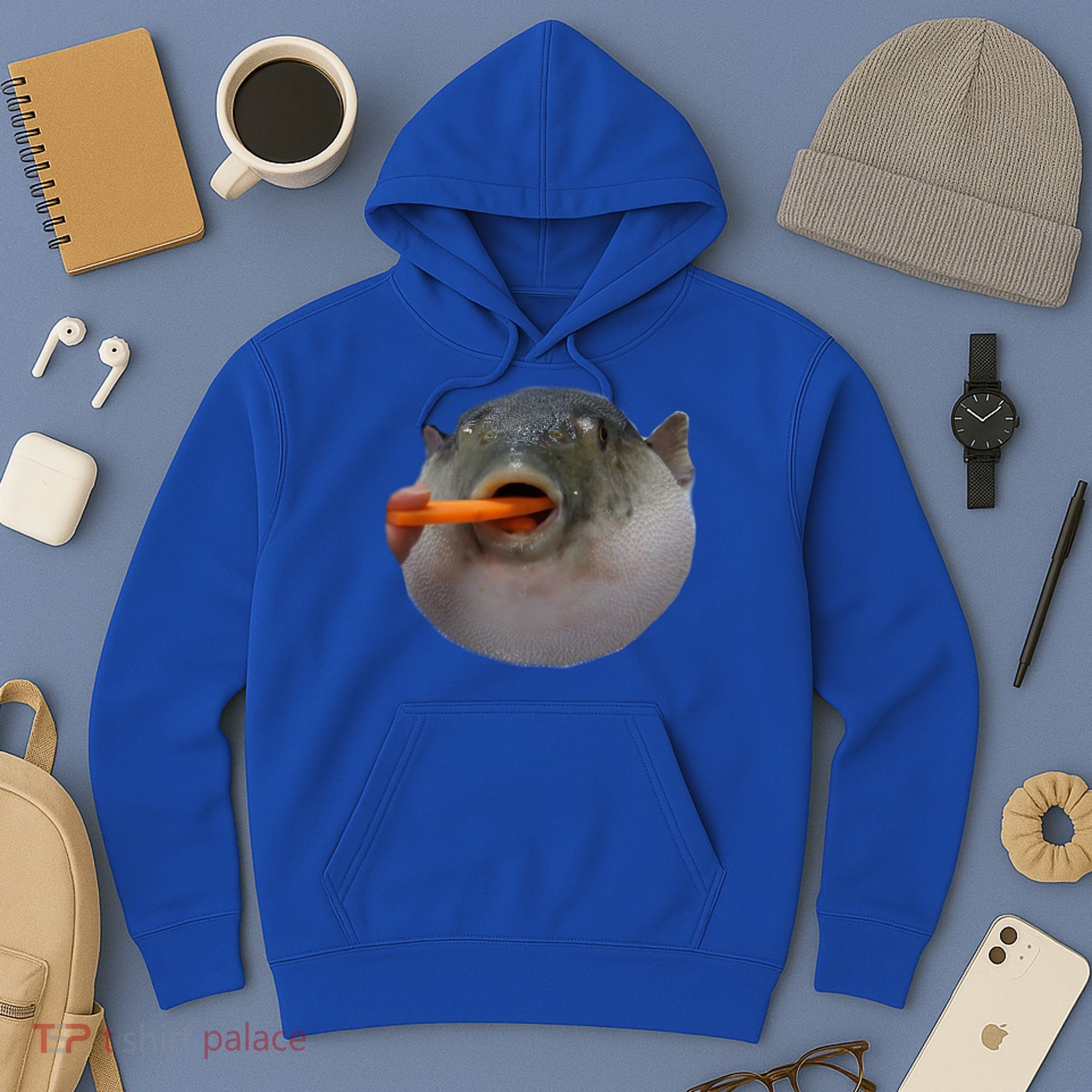 Pufferfish Eating A Carrot Meme Funny Blowfish Dank Memes Gift Hoodie
