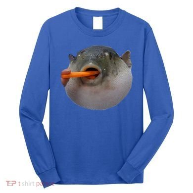 Pufferfish Eating A Carrot Meme Funny Blowfish Dank Memes Gift Long Sleeve Shirt