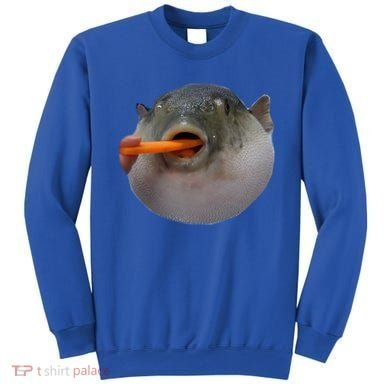 Pufferfish Eating A Carrot Meme Funny Blowfish Dank Memes Gift Sweatshirt