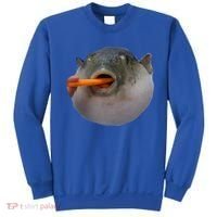 Pufferfish Eating A Carrot Meme Funny Blowfish Dank Memes Gift Sweatshirt thumb 0