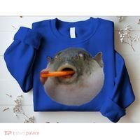 Pufferfish Eating A Carrot Meme Funny Blowfish Dank Memes Gift Sweatshirt thumb 2