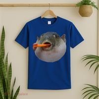 Pufferfish Eating A Carrot Meme Funny Blowfish Dank Memes Gift T-Shirt thumb 2