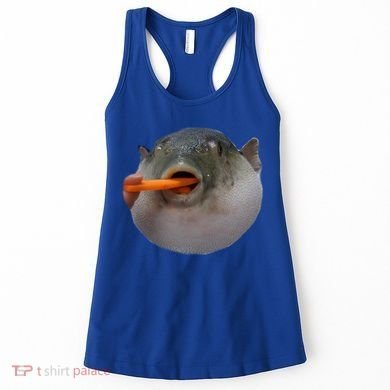 Pufferfish Eating A Carrot Meme Funny Blowfish Dank Memes Gift Women's Tank Top