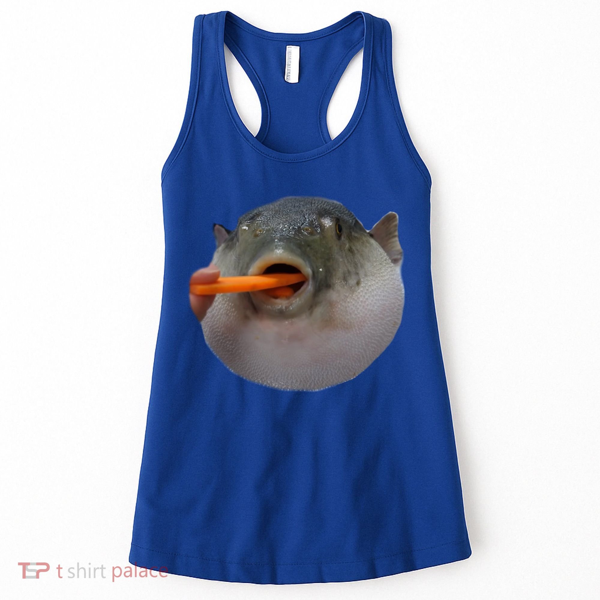 Pufferfish Eating A Carrot Meme Funny Blowfish Dank Memes Gift Women's Tank Top
