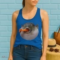 Pufferfish Eating A Carrot Meme Funny Blowfish Dank Memes Gift Women's Tank Top thumb 2