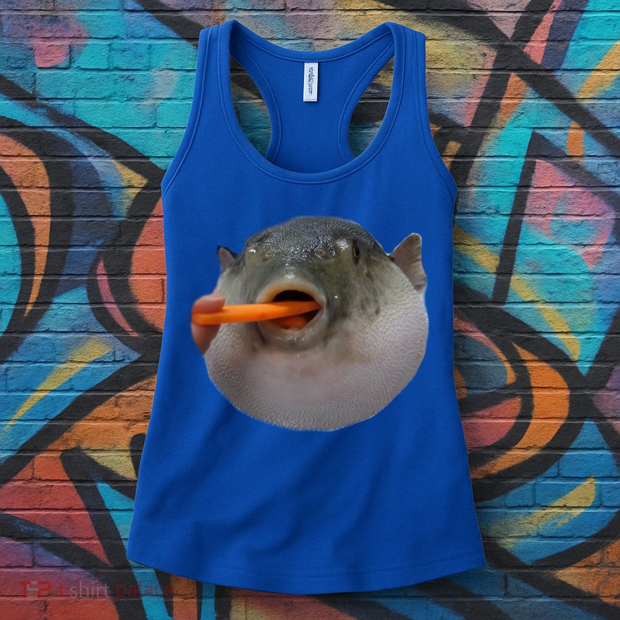 Pufferfish Eating A Carrot Meme Funny Blowfish Dank Memes Gift Women's Tank Top