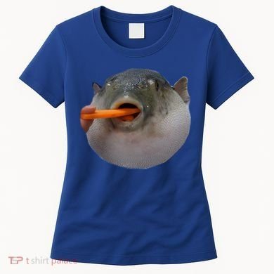 Pufferfish Eating A Carrot Meme Funny Blowfish Dank Memes Gift Women's T-Shirt