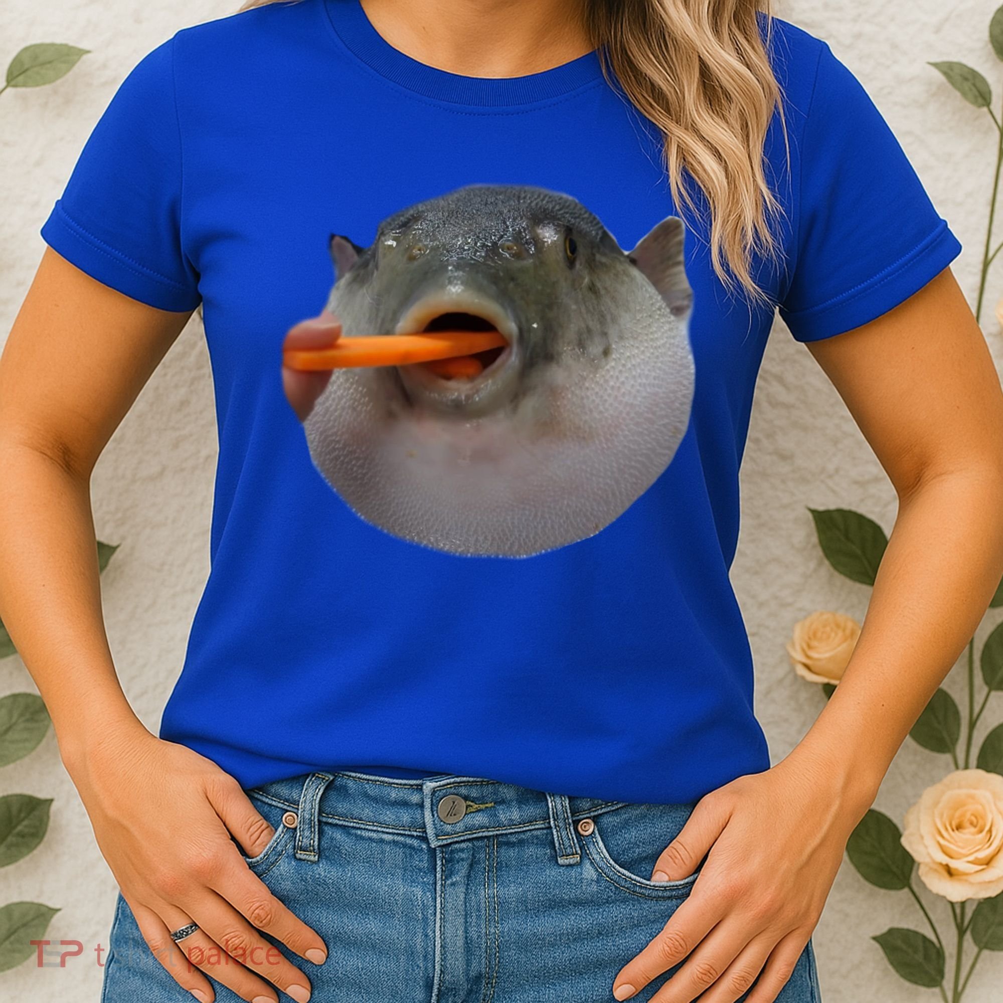 Pufferfish Eating A Carrot Meme Funny Blowfish Dank Memes Gift Women's T-Shirt