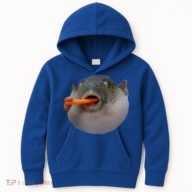 Pufferfish Eating A Carrot Meme Funny Blowfish Dank Memes Gift Kids Hoodie