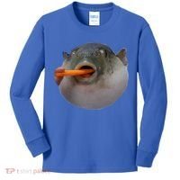 Pufferfish Eating A Carrot Meme Funny Blowfish Dank Memes Gift Kids Long Sleeve Shirt thumb 0
