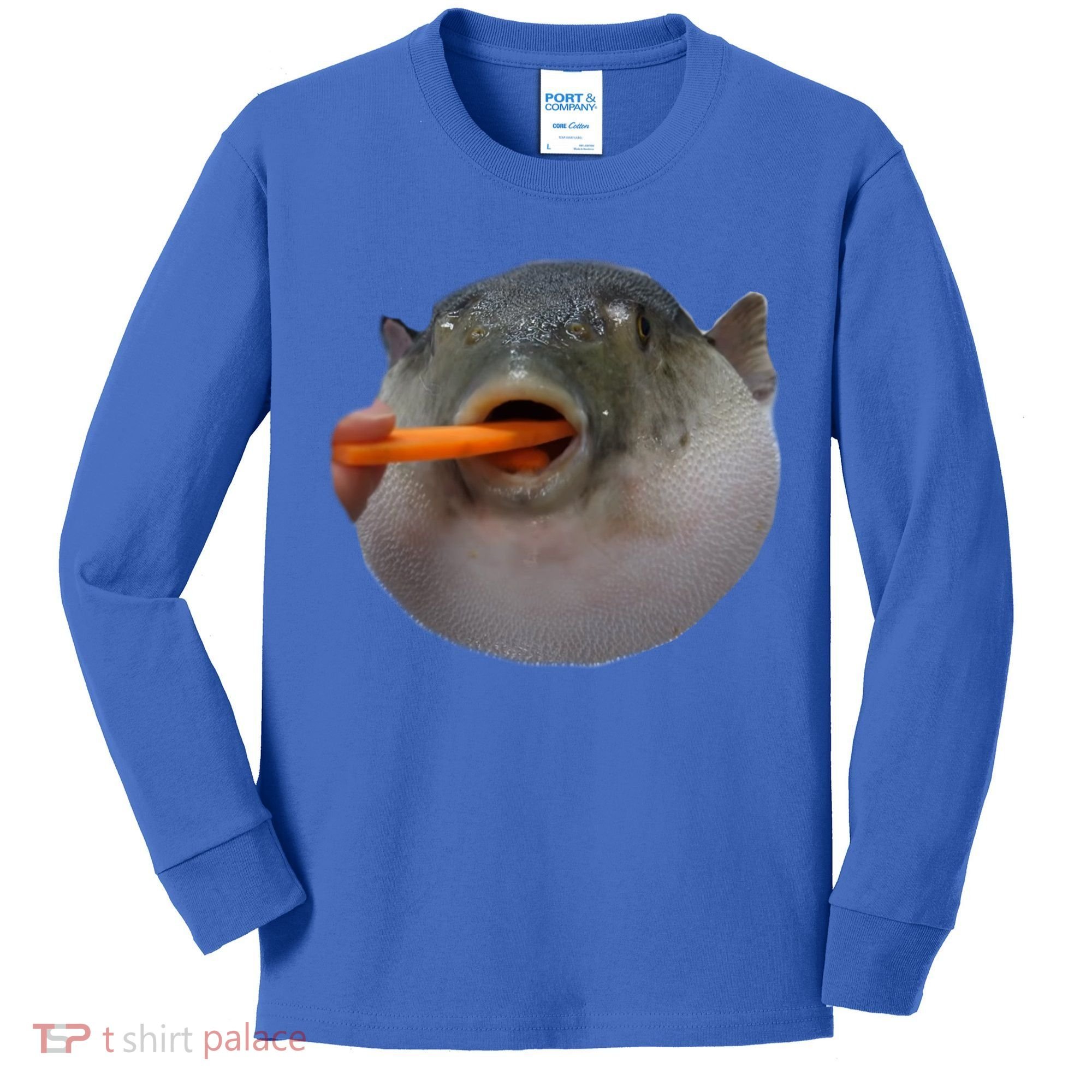 Pufferfish Eating A Carrot Meme Funny Blowfish Dank Memes Gift Kids Long Sleeve Shirt