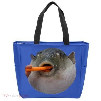 Pufferfish Eating A Carrot Meme Funny Blowfish Dank Memes Gift Tote Bag