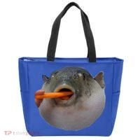 Pufferfish Eating A Carrot Meme Funny Blowfish Dank Memes Gift Tote Bag thumb 0