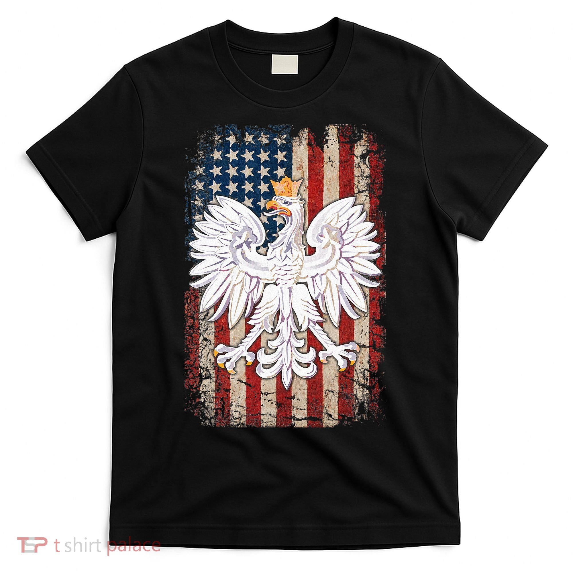 Polish Eagle American Flag Pride Poland T-Shirt