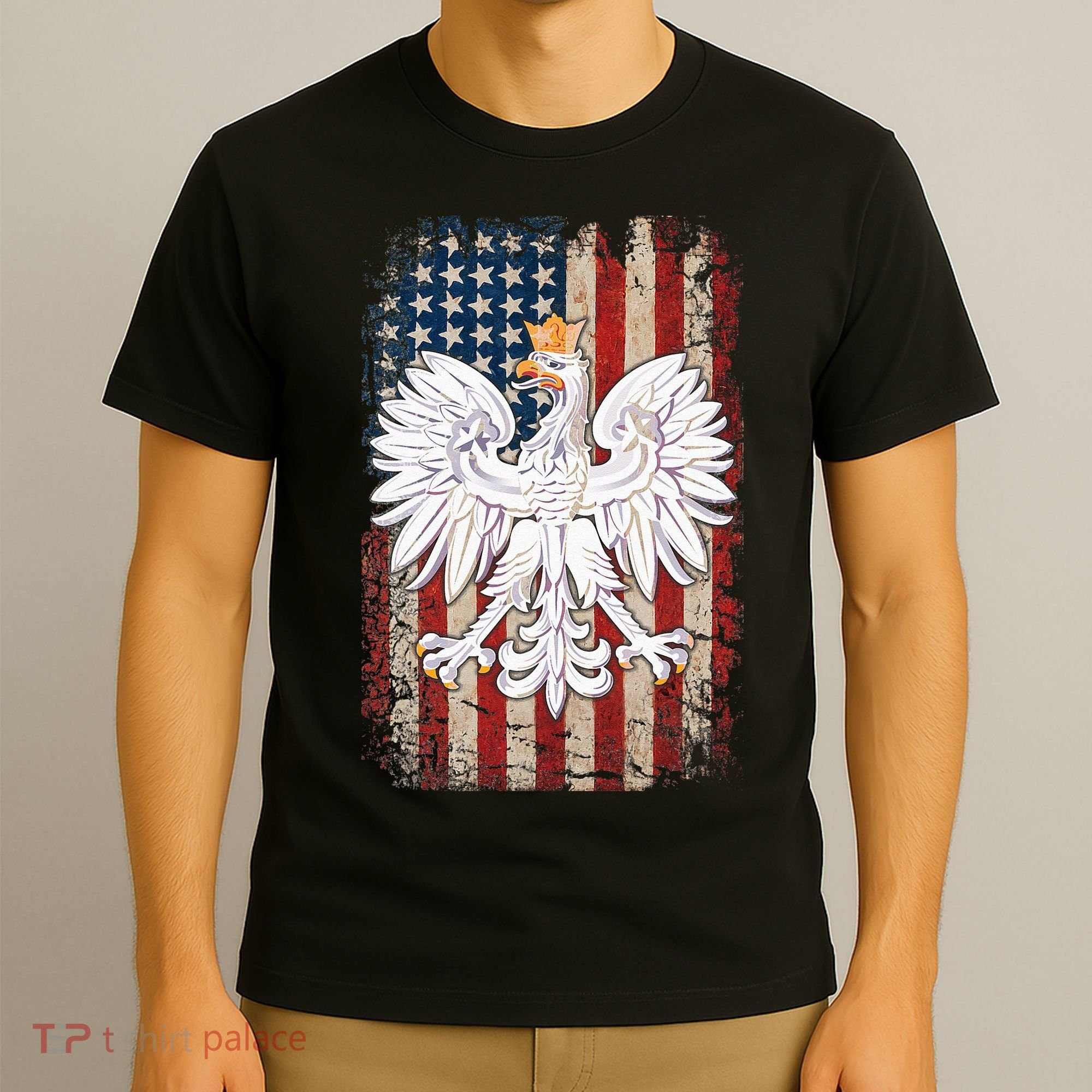 Polish Eagle American Flag Pride Poland T-Shirt