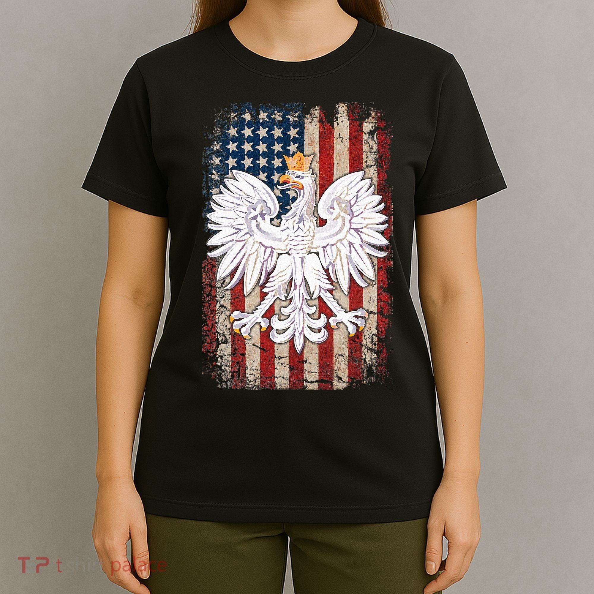 Polish Eagle American Flag Pride Poland T-Shirt