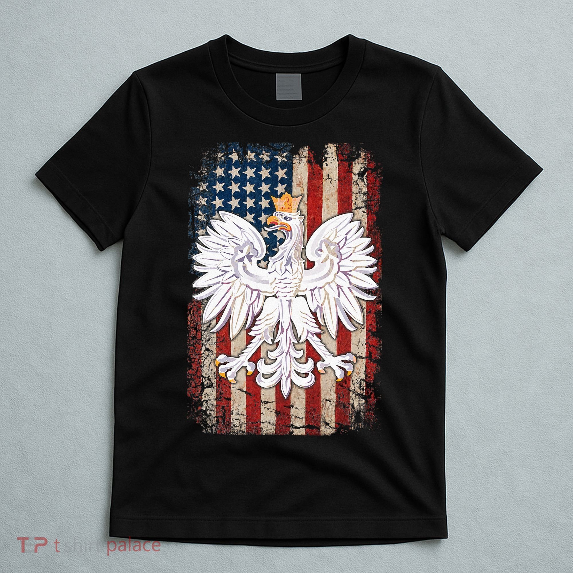 Polish Eagle American Flag Pride Poland T-Shirt