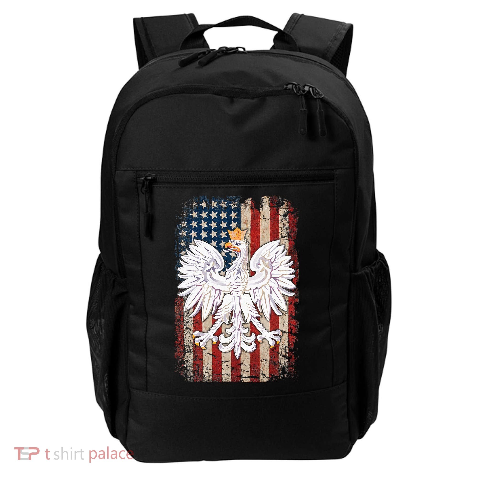 Polish Eagle American Flag Pride Poland Backpack