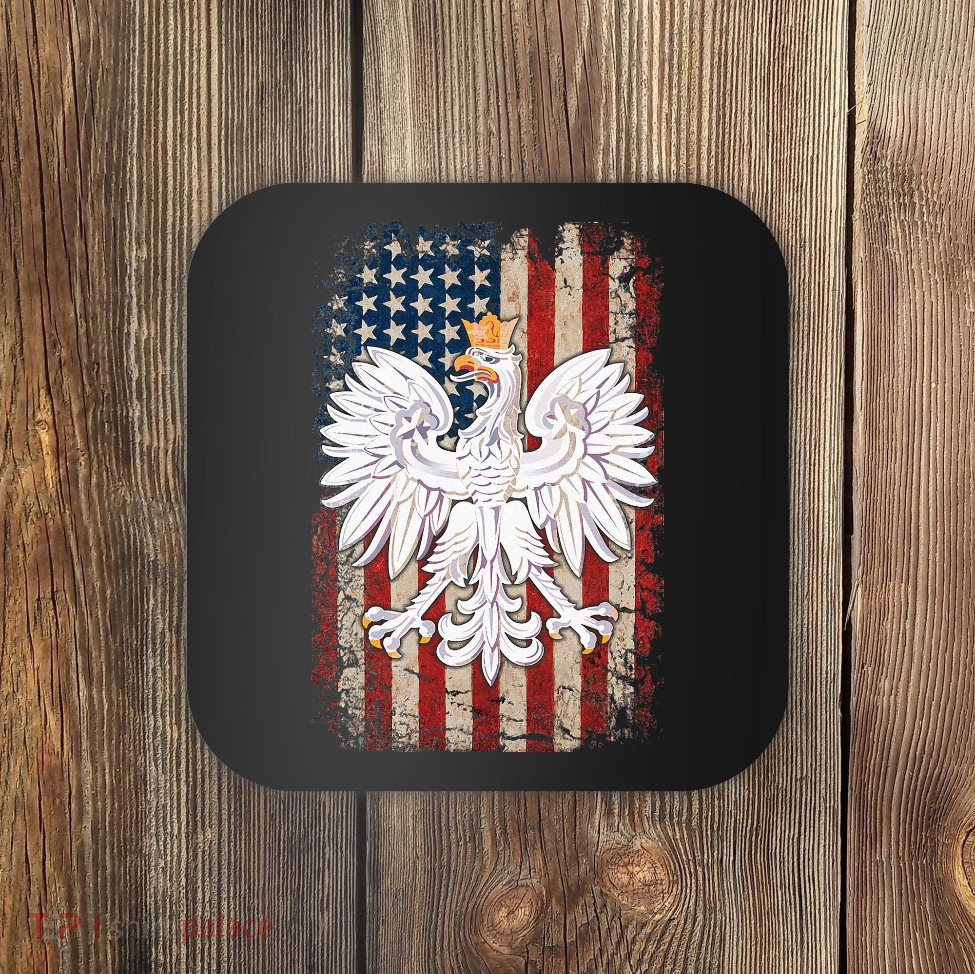 Polish Eagle American Flag Pride Poland Coaster