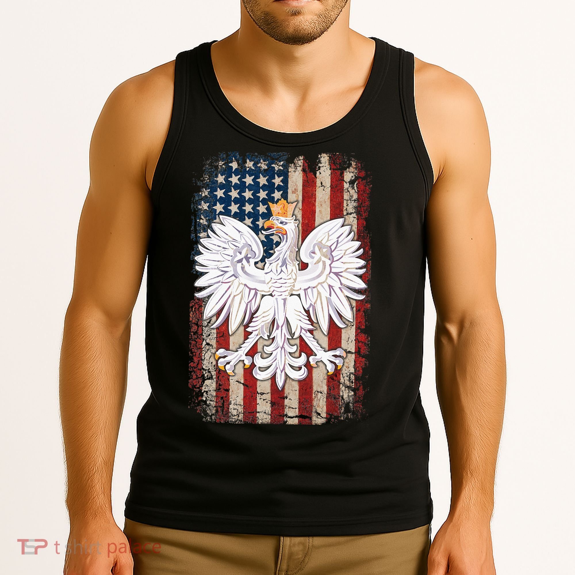 Polish Eagle American Flag Pride Poland Tank Top