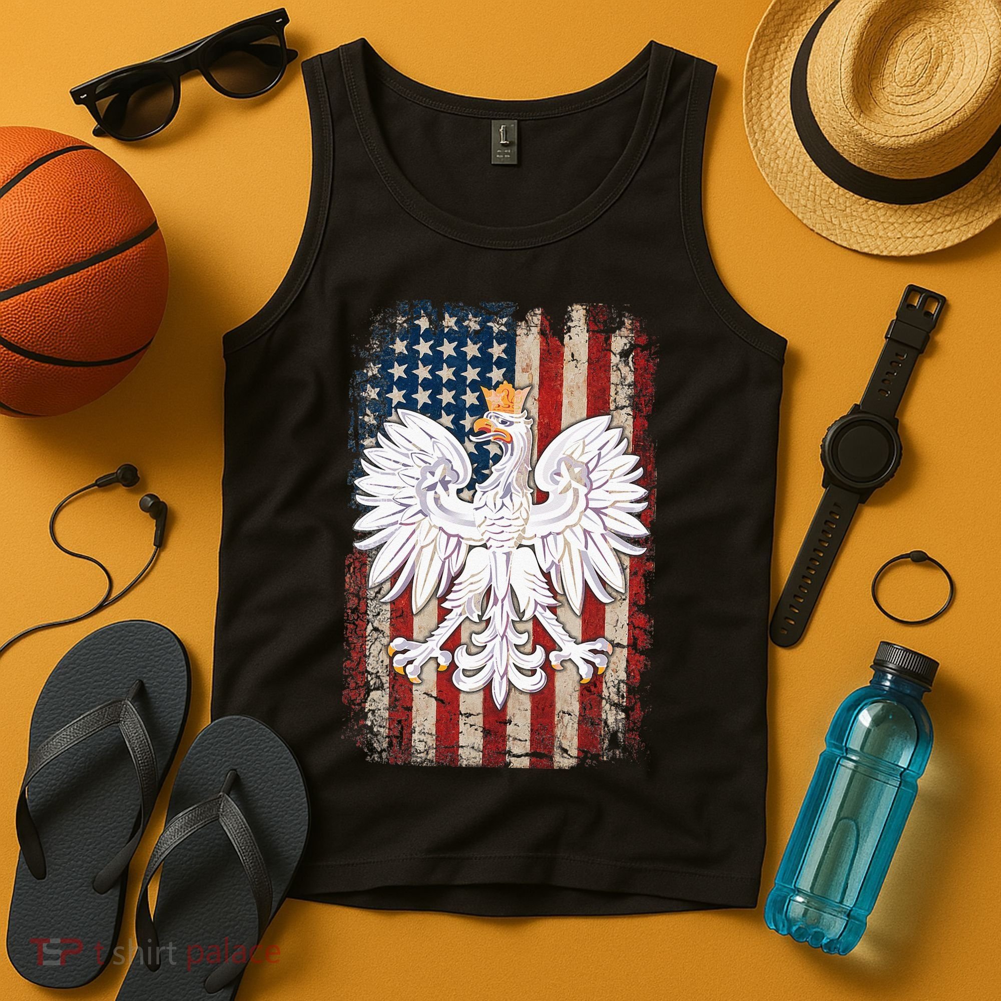 Polish Eagle American Flag Pride Poland Tank Top