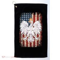 Polish Eagle American Flag Pride Poland Golf Towel thumb 0