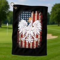 Polish Eagle American Flag Pride Poland Golf Towel thumb 1