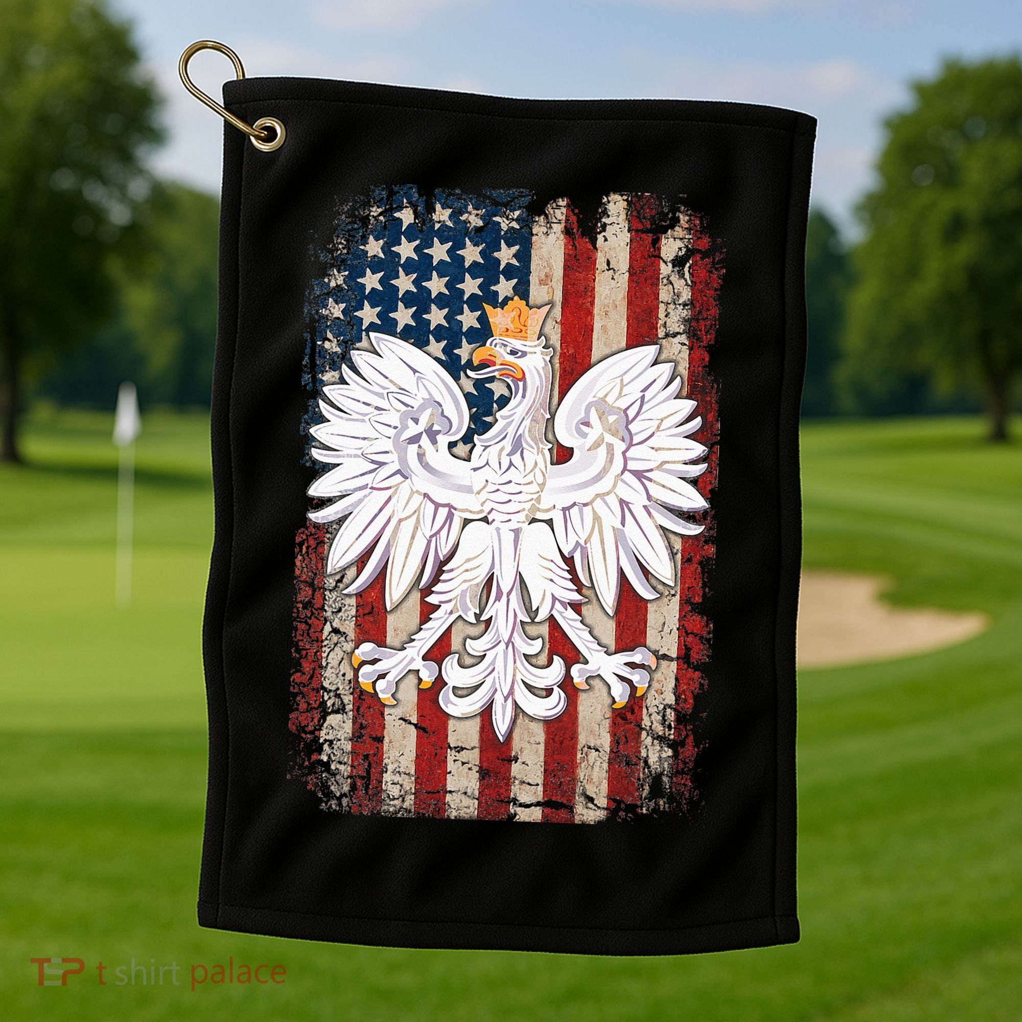 Polish Eagle American Flag Pride Poland Golf Towel
