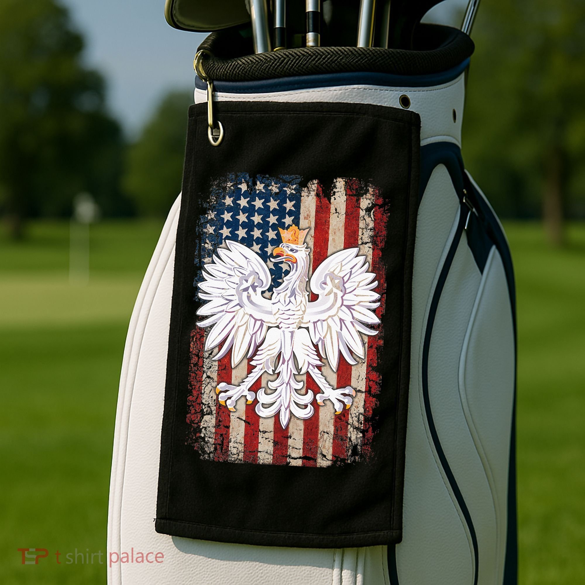 Polish Eagle American Flag Pride Poland Golf Towel