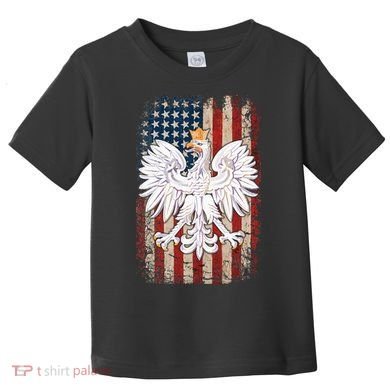 Polish Eagle American Flag Pride Poland Toddler T-Shirt