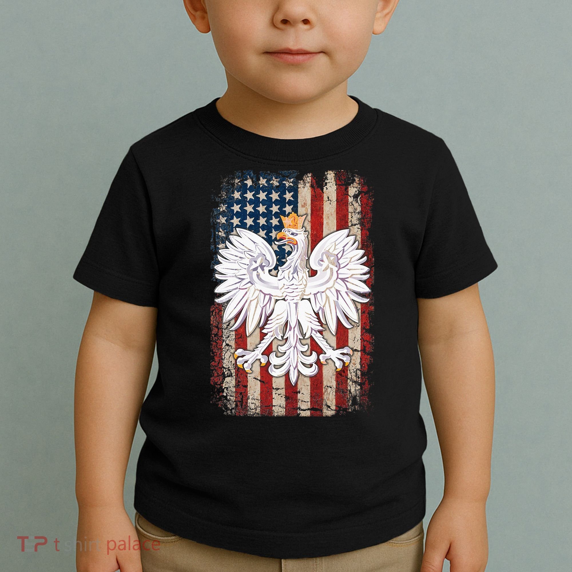 Polish Eagle American Flag Pride Poland Toddler T-Shirt