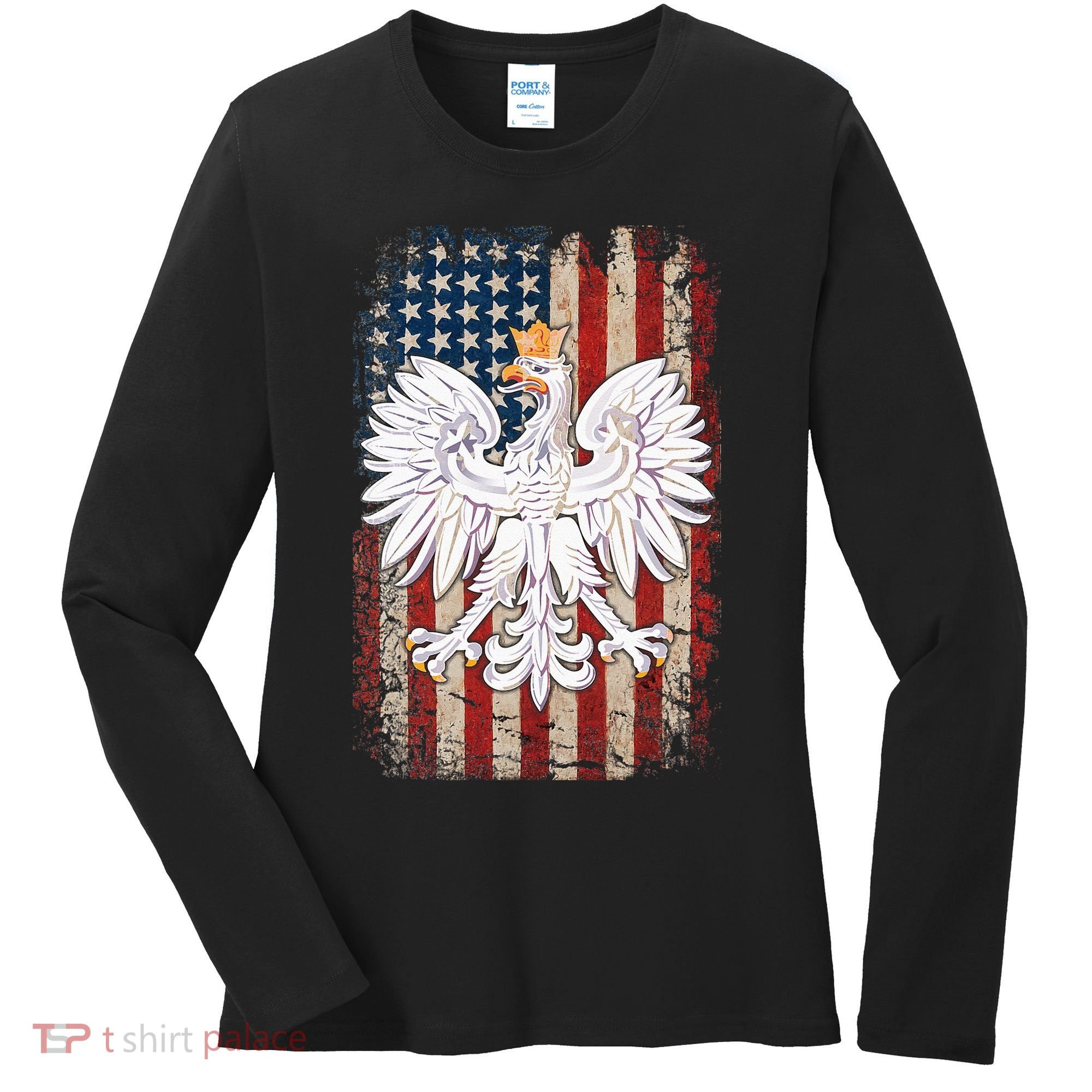 Polish Eagle American Flag Pride Poland Women's Long Sleeve Shirt